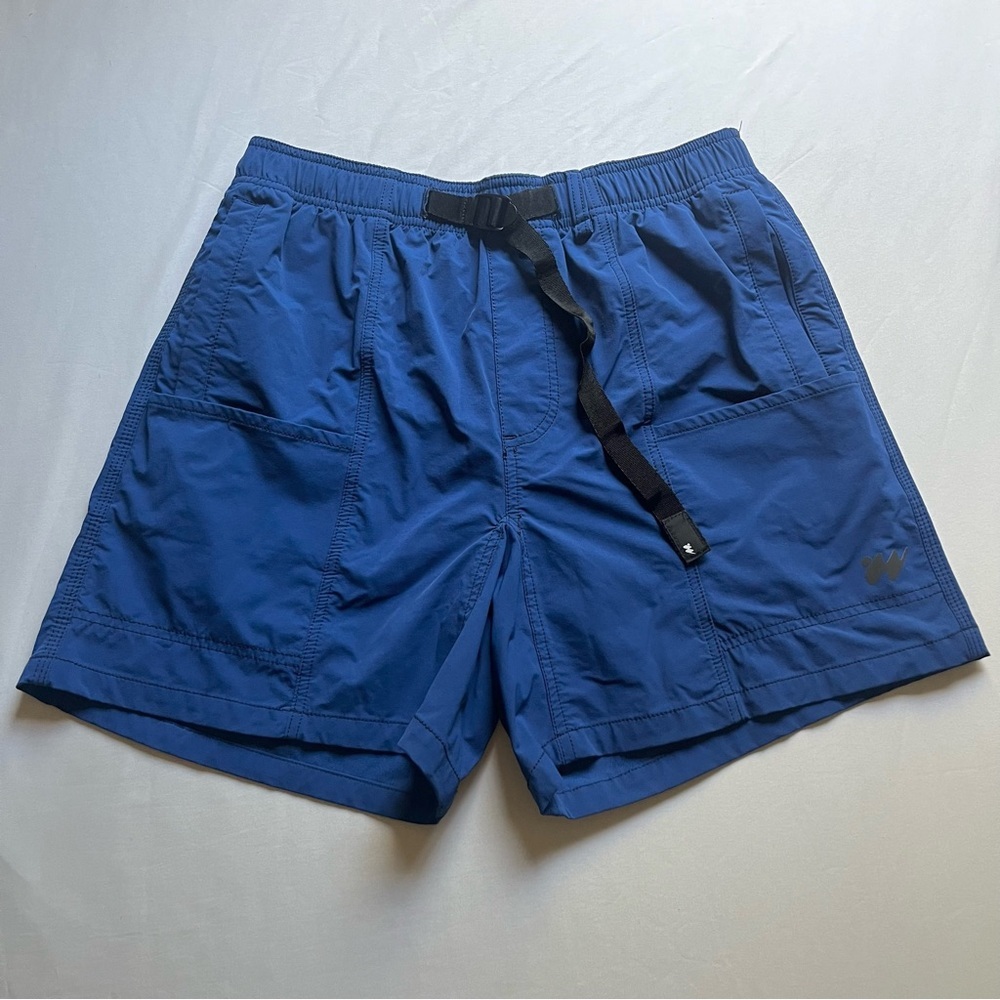 WITHOUT WALLS blue nylon belted athletic shorts